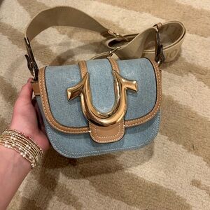 True Religion Blue and Tan Crossbody Bag